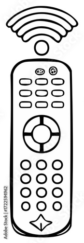 Doodle Style Remote Control with Buttons and Wireless Icon - Vector