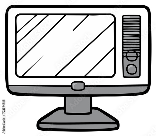 Classic vintage television receiver with screen and side control panel detailed cartoon illustration