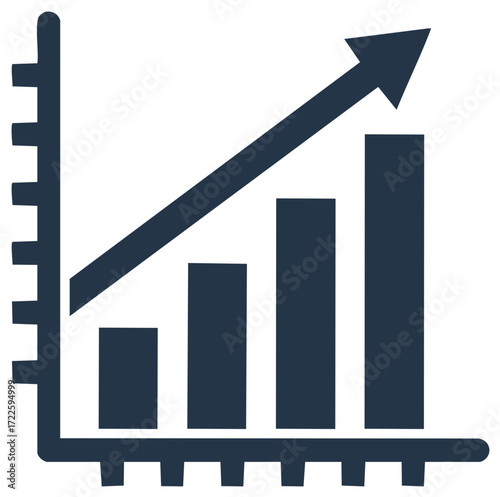 Upward trending bar graph with arrow, symbol of financial growth and success