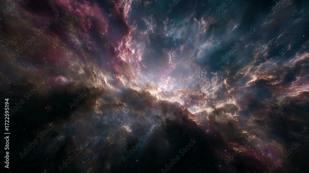 Fototapeta premium 神秘的な光が差し込む壮大な宇宙の銀河と星雲