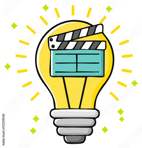 Film production idea concept lightbulb movie clapperboard illustration