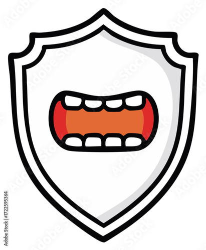 Dental Protection Shield Icon with Open Mouth Symbolizing Oral Health and Hygiene