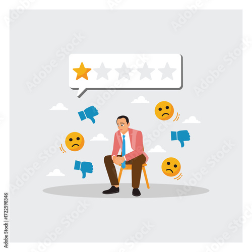 Businessman Response to Negative Feedback and Low Rating. Showcasing Dissatisfaction and Dislike.