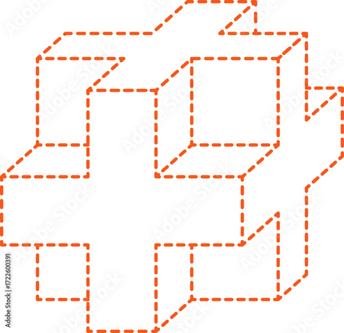3D orange dashed cross outline