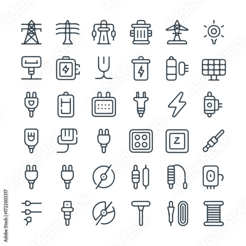 Minimal Monoline Electricity, Power & Electrician Icons