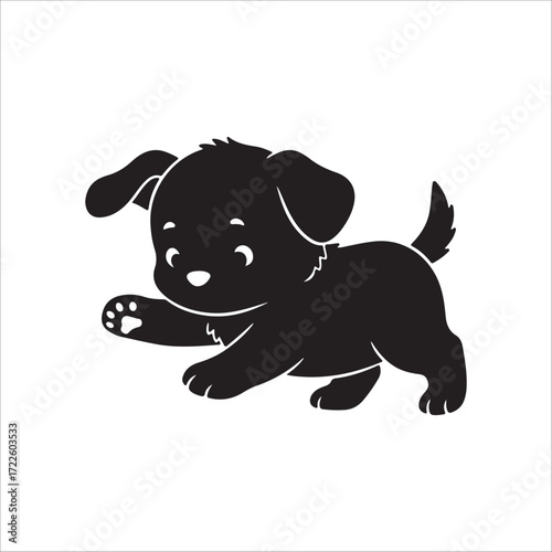 Fototapeta Silhouette of a puppy pawing forward, cute vector art