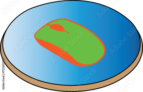 Bright Green And Orange Computer Mouse On A Blue And White Circular Background


