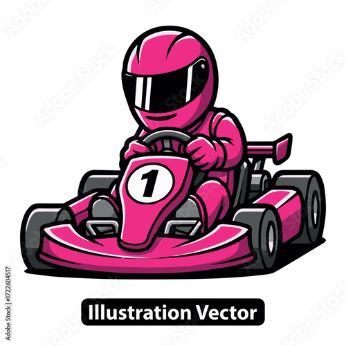 Pink Go Kart Racing Champion Illustration A Fun, Exciting Ride for Karting Enthusiasts