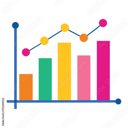 Colorful bar chart and line graph illustrating business growth trends and financial data analysis with upward trajectory
