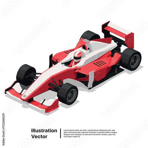 Dynamic Isometric Race Car Vector Illustration with Driver Ready for High-Speed Competition