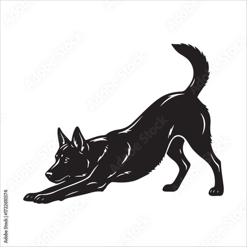 Obraz na plátně Dog silhouette stretching, natural relaxed pose