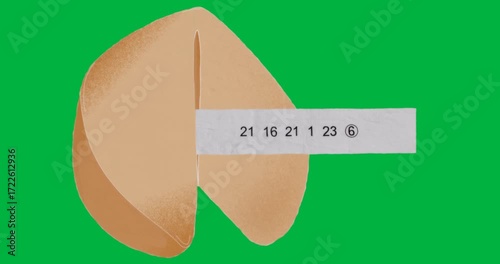 Stylized fortune cookie floating on transparent background, showing numeric code slip for business