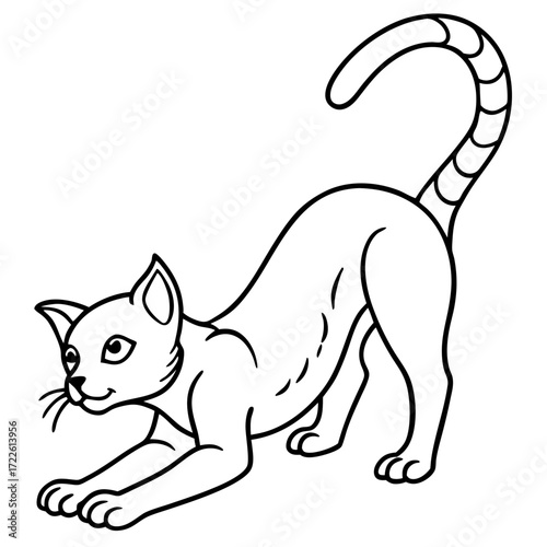 Cat stretching outline sketch
