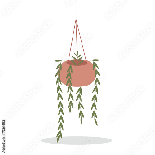 Trailing Pothos Decorative Plant on a Pot Colored Flat Illustration