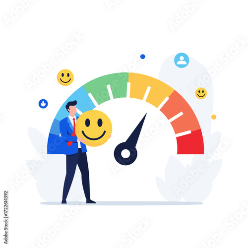 Customer Satisfaction Meter Showing Positive Feedback and Happiness.