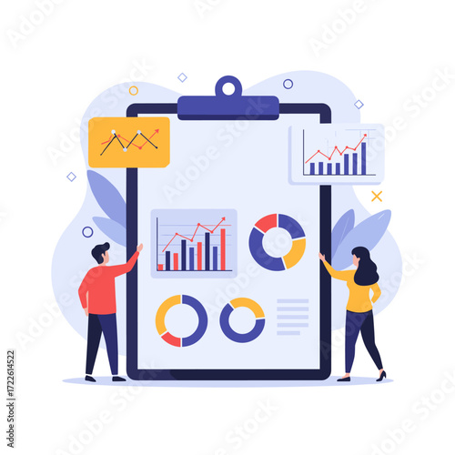 Business analytics and data visualization with charts and graphs.
