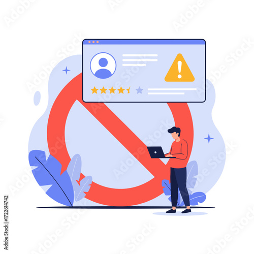 Man blocked from accessing online profile with warning sign.