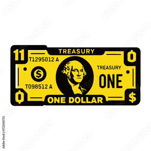 A Stylized Illustration of a Yellow One Dollar Bill, Representing American Currency