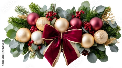 Christmas garland decorating holiday celebration with red gold ornaments