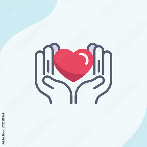 Fotografija Outlined Hands Holding Heart – Minimal Vector Design