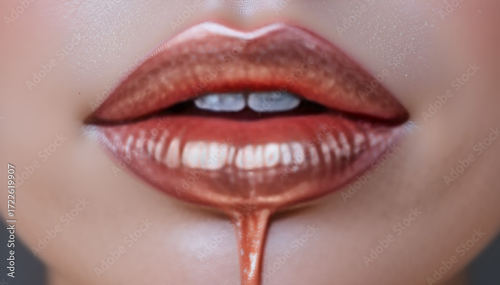 Fototapeta premium Glossy Lips with Shiny Lip Gloss Close-Up