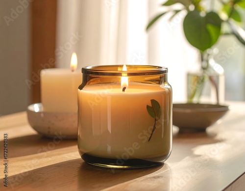 Candles on a table by a window