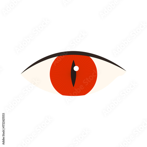 Creepy staring red evil eyes. Horror, halloween, danger, scary concepts. Flat vector design isolated illustration.