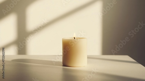 Wallpaper Mural Burning candle in minimalist indoor setting with sunlight Torontodigital.ca