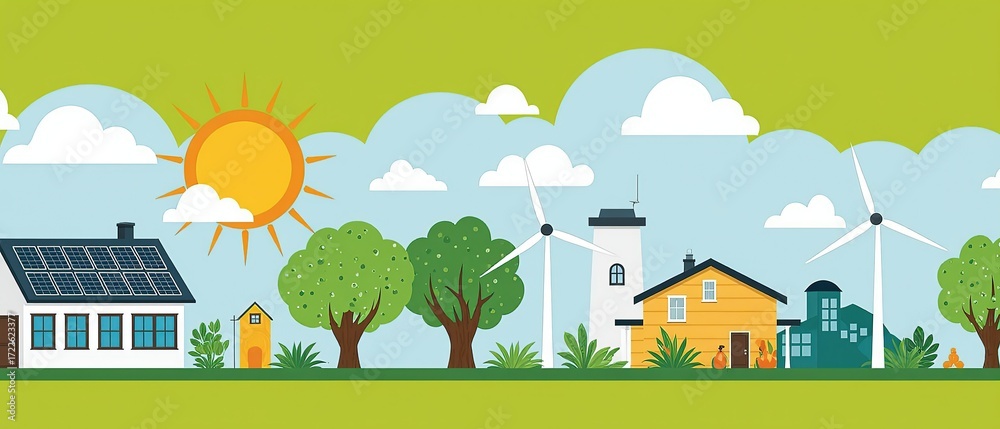 Fototapeta premium Renewable, Green energy and saving energy efficiency. sustainable energy sources, clean and eco friendly 