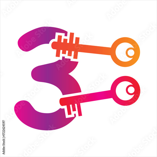 Number three with two keys