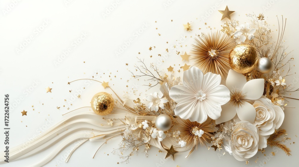 Obraz premium Elegant arrangement of gold and off-white decorative items