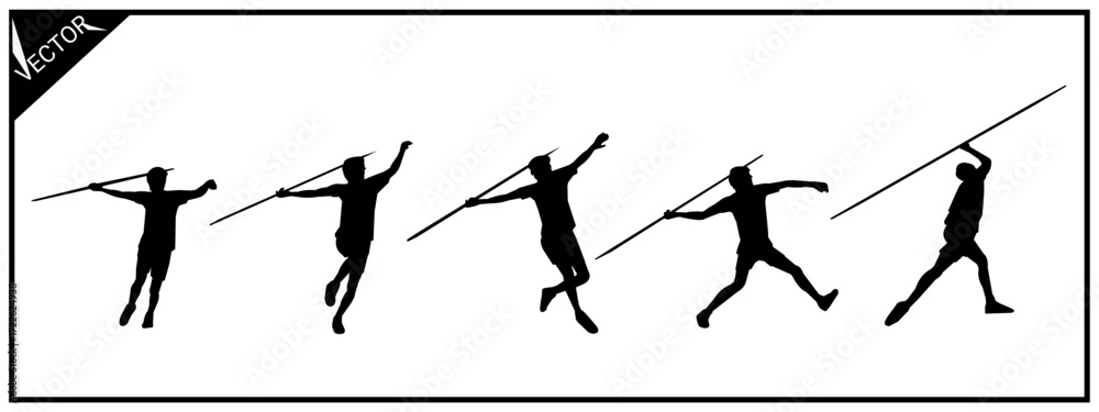 Fototapeta premium Set of silhouettes of figures throwing javelins. Vector illustration.