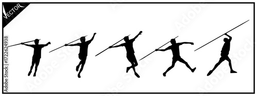 Set of silhouettes of figures throwing javelins. Vector illustration.