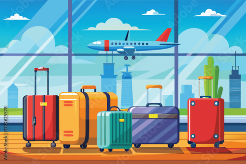 A vibrant illustration of an airport waiting area.