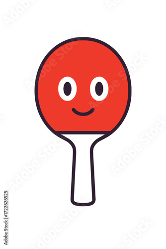 Flat vector illustration of a ping pong paddle with cartoon eyes on a white background