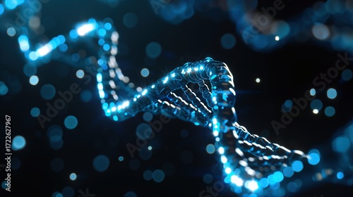 Blue DNA helix graphic.