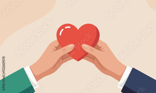 Hands Holding Red Heart – Charity and Love Concept Vector