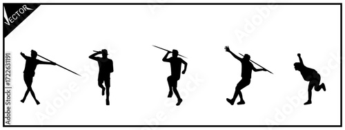 Athletes throwing javelins in various poses. Isolated on a white background.