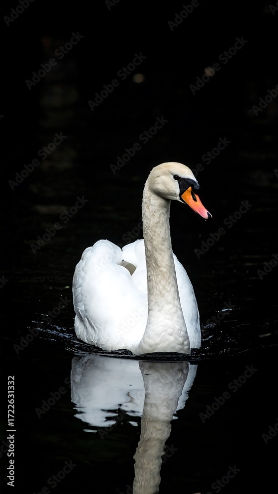 Obraz premium Swan on dark water