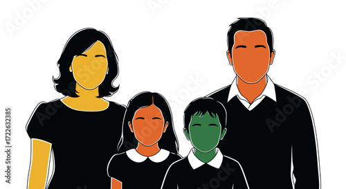 Vector art of stylized family portrait with colorful faces
