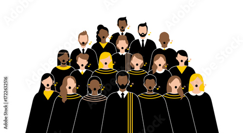 Vector art of diverse group of people singing together in a choir
