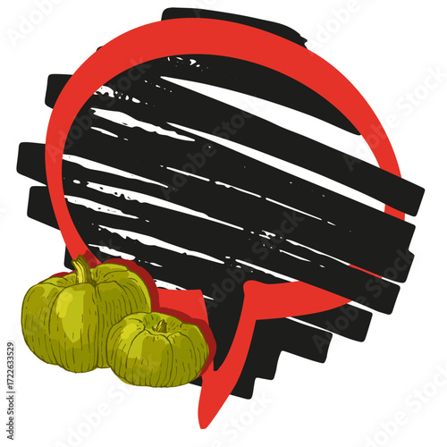 Speech Bubble pumpkin frame vector. Banners, price tags, stickers, posters, badges. Isolated on white background.