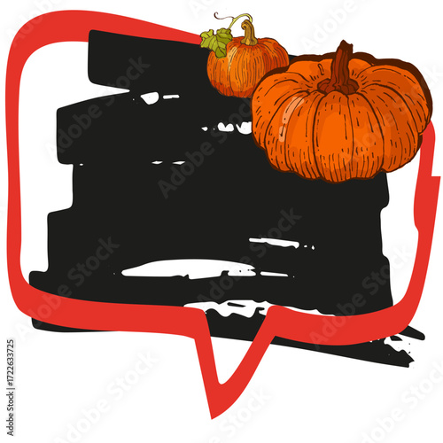 Speech Bubble pumpkin frame vector. Banners, price tags, stickers, posters, badges. Isolated on white background.