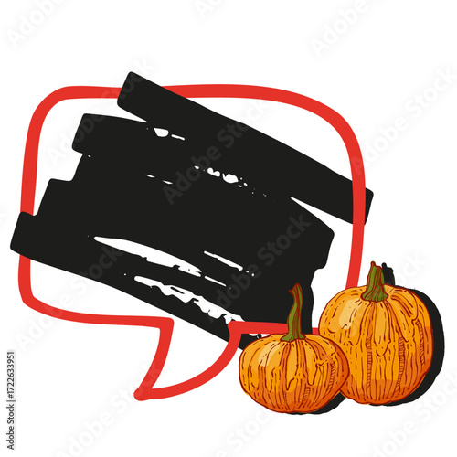 Speech Bubble pumpkin frame vector. Banners, price tags, stickers, posters, badges. Isolated on white background.