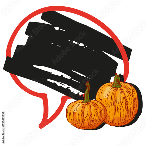 Speech Bubble pumpkin frame vector. Banners, price tags, stickers, posters, badges. Isolated on white background.