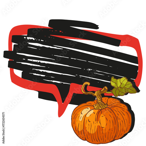 Speech Bubble pumpkin frame vector. Banners, price tags, stickers, posters, badges. Isolated on white background.
