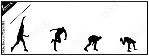 Silhouette of javelin throwing stages. Athletics sport. Isolated on white background.
