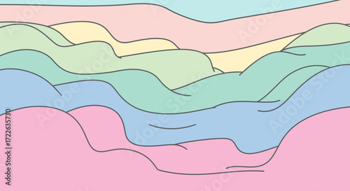 Abstract pastel color waves background with flowing lines and soft hues.