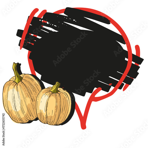 Speech Bubble pumpkin frame vector. Banners, price tags, stickers, posters, badges. Isolated on white background.