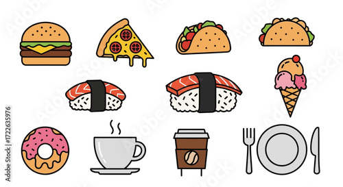 Assortment of delicious fast food and beverages.